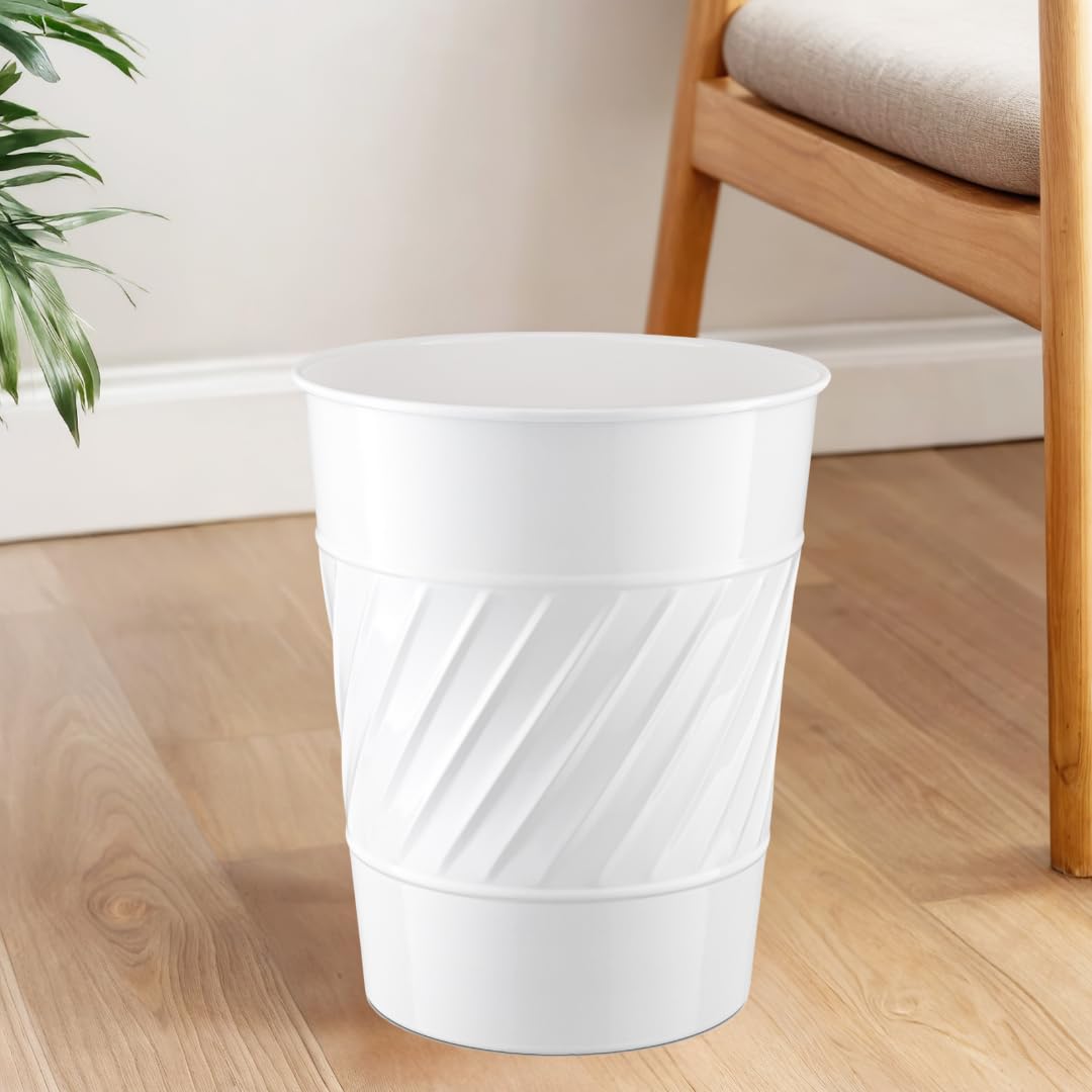 Monarch Abode White Handcrafted Wave Embossed Metal Wastebasket for Home Office Bedroom, Decorative Waste Basket, Modern Bathroom Garbage Can, Durable & Decorative Trash Bin, White Bathroom Trash Can