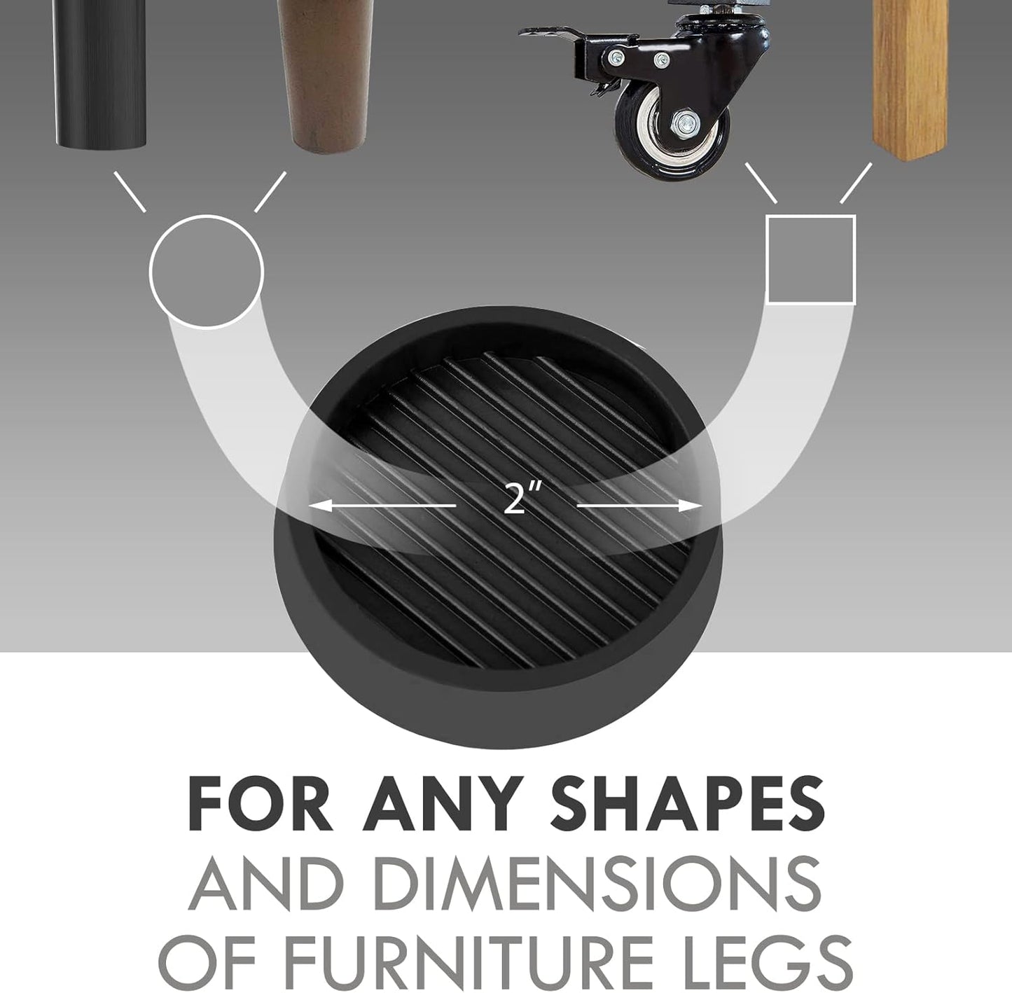 2X2 Round Rubber Caster Cups, Non Slip Furniture Pads, Anti-Slip Gripper, Anti Skid Furniture Feet, Anti Slide Floor Protector for Bed Couch Table Chair Stoppers - (Black, 12 Pack)