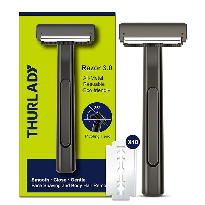 Razors for Men - Dual-Blade Safety Razor with Pivoting Head - Reusable Metal Shaving Razor, with 10 Double Edge Blades, Smooth Close Shave, Matte Black