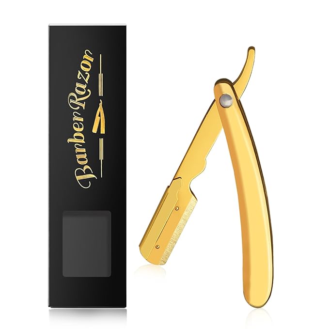 Professional Straight Razors for Men, Barber Straight Edge Razor Stainless Steel Barbero Shaver for a Smooth & Precise Shave for Men's Shaving (Gold)