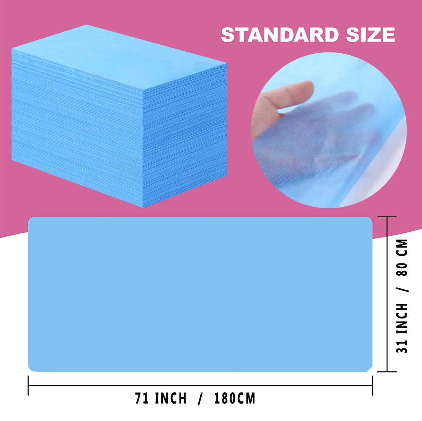 50 Pcs Disposable Bed Sheets 31" x 71" Massage Table Sheets Non Woven Fabric SPA Bed Cover Breathable for Massage Beauty Tattoos (50 Pcs Blue)