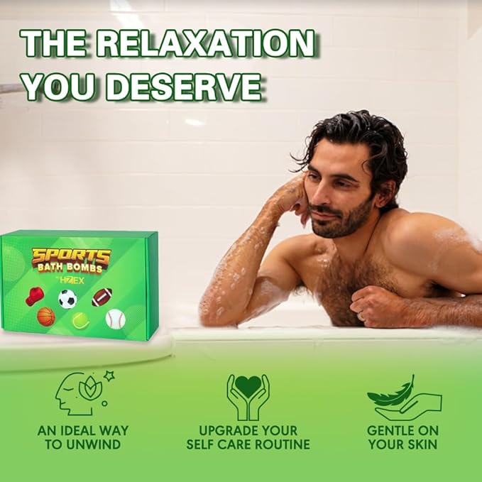 Sports Themed Bath Bombs Gift Set – 6 Piece Novelty Fizzy Balls with Basketball, Tennis, Baseball, Soccer, Football & Boxing – Fun Spa Kit for Kids, Teens, Men & Women – Self Care & Relaxation