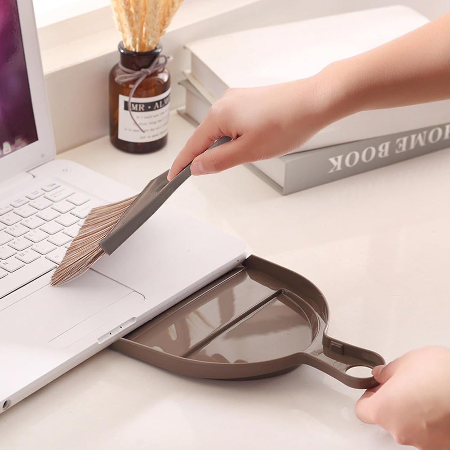 Mini Broom and Dustpan Set Hand Broom with Dustpan Portable Housekeeping Cleaning Tools for Desk,Counter,Sofa,Kitchen,Office,Nest (Coffee)