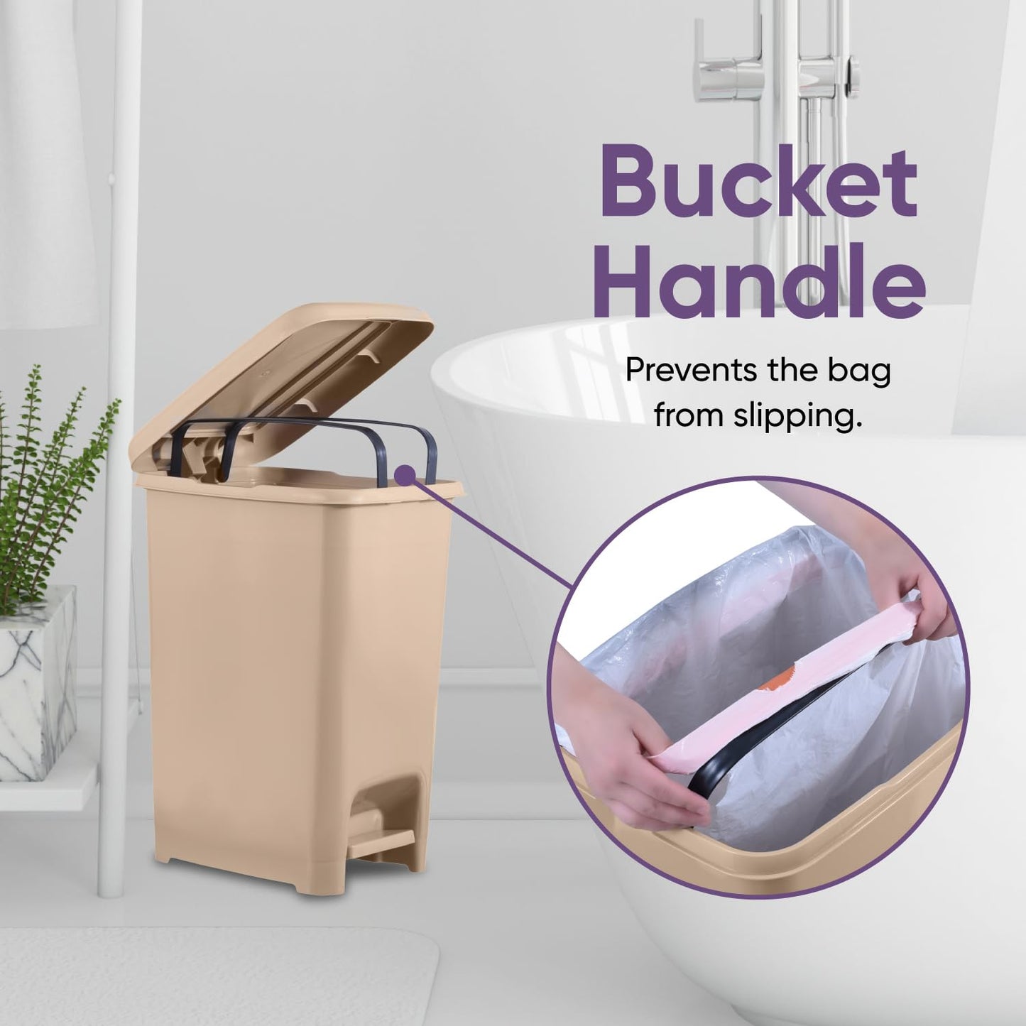 Superio Slim Step On Trash Can, Beige Waste Bin with Foot Pedal Lid 26 Liter, Kitchen, Under Desk, Office, Bedroom, Bathroom (2, 2.5 Gallon)