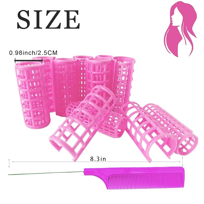 20 Pack Snap Hair Roller, 0.98Inch/2.5cm Plastic Heatless Rollers with Mini Comb, Snap on Rollers for Fine Thin Hair, Self Grip Roller for DIY Hair Styling and Salon Use(SIZE L PINK)