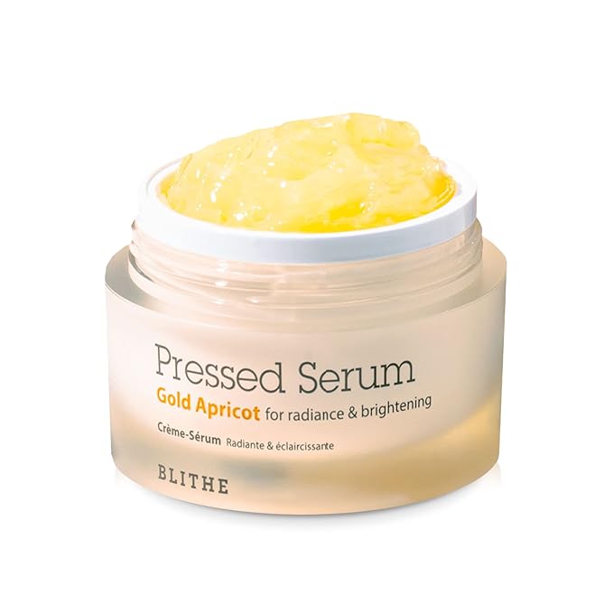 BLITHE Pressed Serum Gold Apricot Glass Skin Korean Skincare Moisturizer/Serum - Niacinamide Serum for Natural Glow & Radiance, Face Serum for Women 1.68 Fl Oz