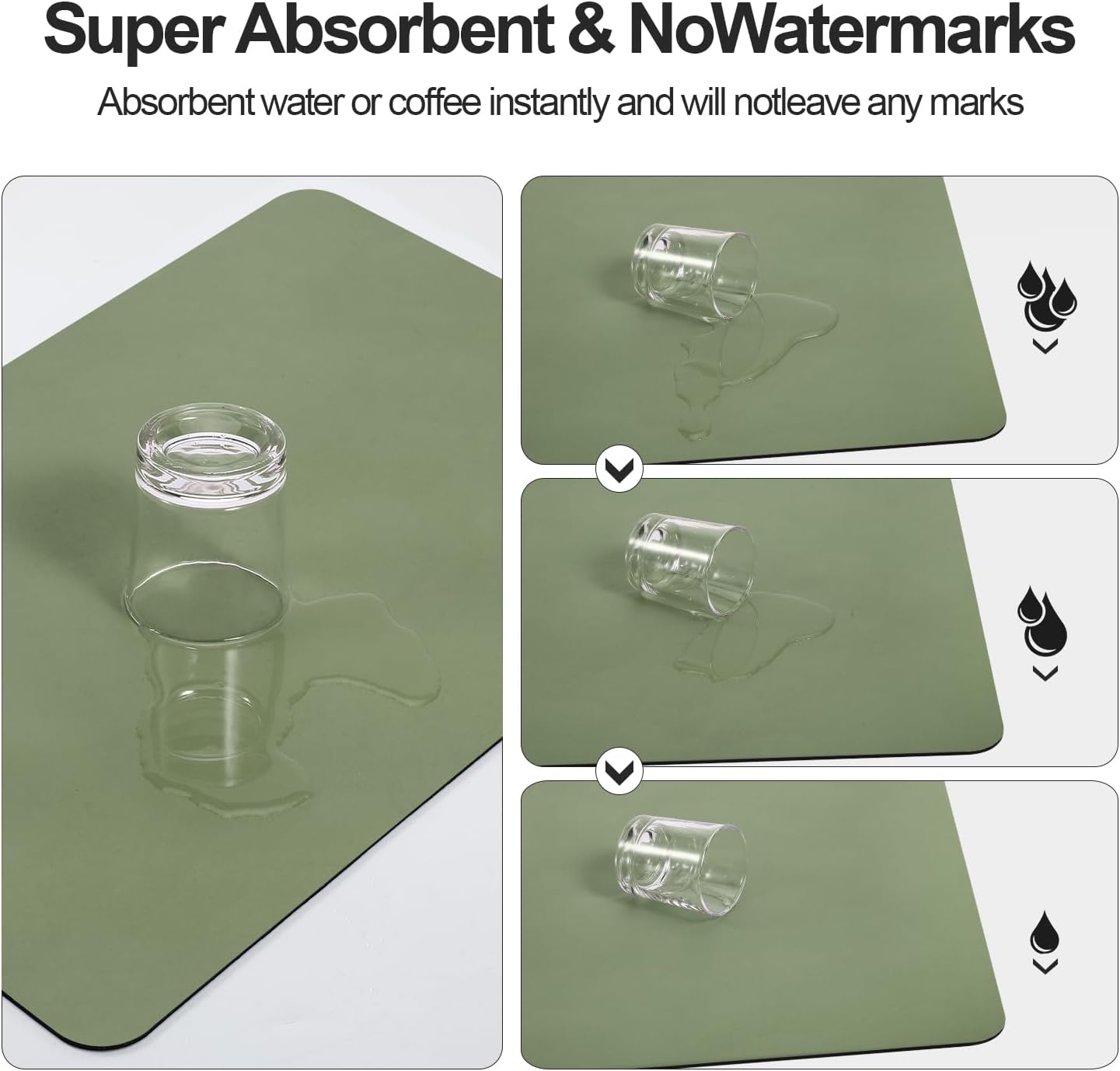 Dish Drying Mat for Kitchen Counter | Coffee Bar Mat for Countertops | Heat Resistant Drainer Mat with Non-slip Rubber Backed | Hide Stain Kitchen Absorbent Draining Mat | Green 16"x20"