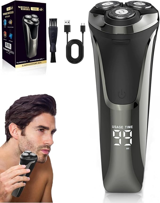 Snapbuy Electric Razor for Men, Snapbuy Electric Razor Pro, Ipx7 Waterproof Cordless Shaver with 90-Min Runtime, 4D Floating Head Rotary Shaver, Fast Charging (Black)
