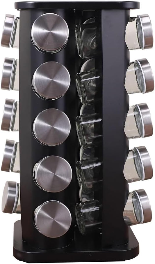 Spice Rack, Spice Rack Organizers for Countertop, Rotating Countertop Spice Rack, Revolving Spice Rack for Kitchen, Kitchen Gadgets, Organizer Rack with Spice Jars (Black, SquareHead_20Jars)
