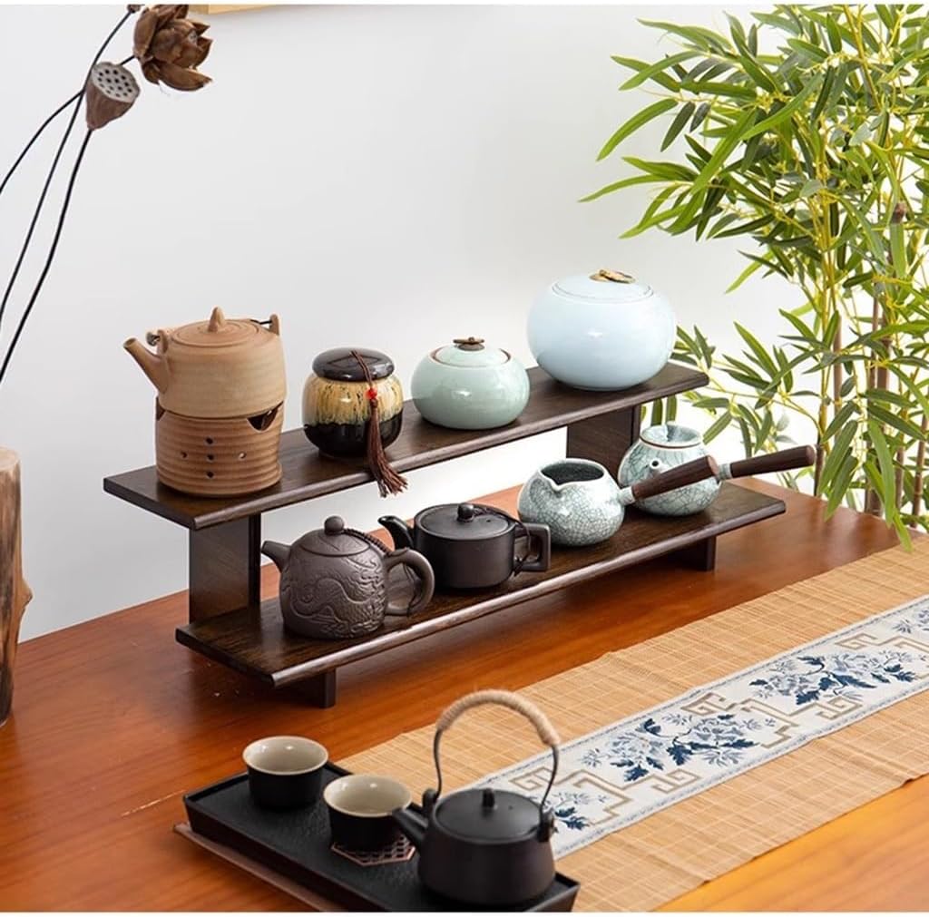 2 Tier Wood Desktop Ladder Storage Rack, Bamboo Wooden Storage Shelf for Kitchen Countertop, Spice Rack for Cabinet, for Mugs, Cream, Syrup, Cups, Spices, Kitchen Condiments (60cm)