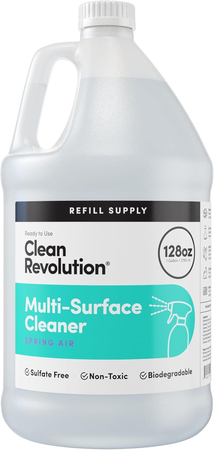 Clean Revolution Multi Surface Cleaner Refill Supply, Non-Toxic, Eco-Friendly & Plant-Based, Ready to Use, Spring Air, 128 Fl Oz (Pack of 4)
