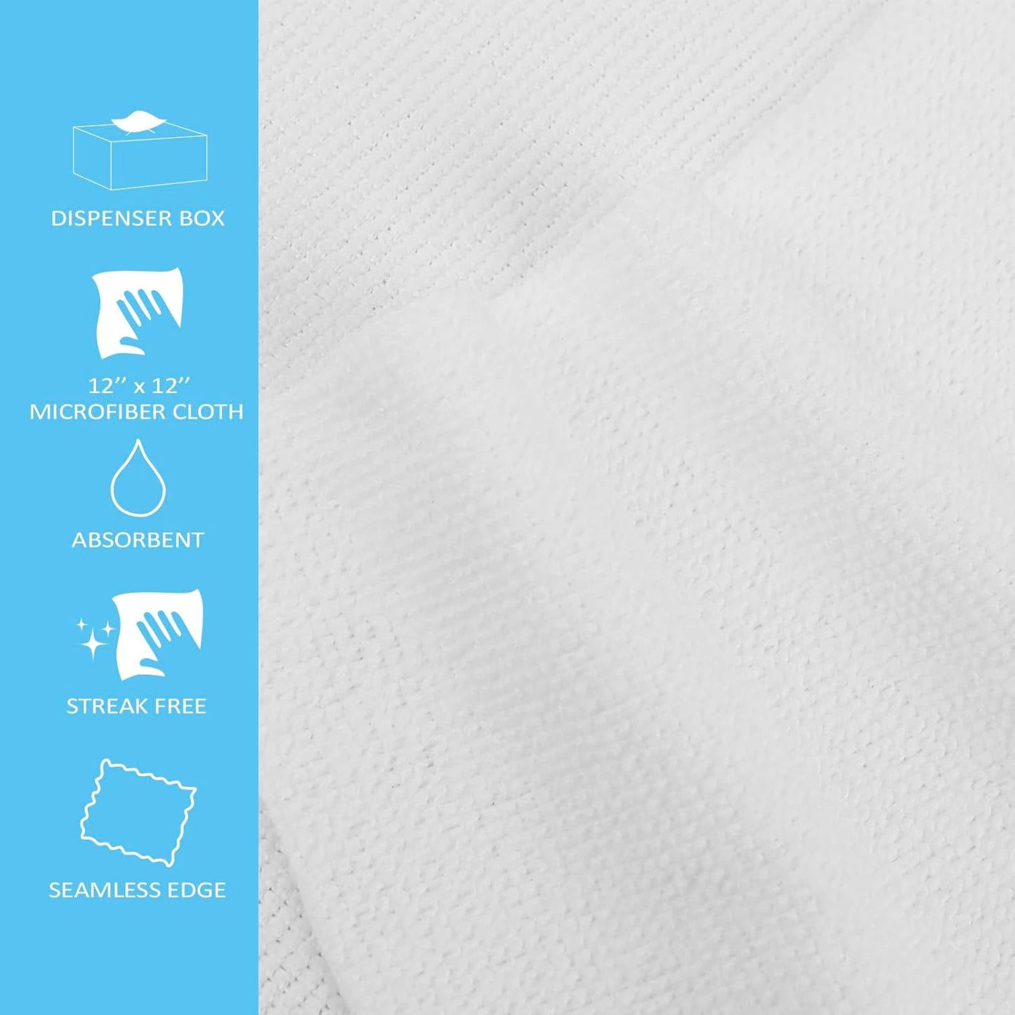 Tricol Clean Profesional Resuable Lint Free Microfiber Edgeless Cleaning Cloth 50PK Cleaning Rags,Absorbent Microfiber Wipes in Dispenser Box for Housekeeping, Car Cleaning (12 * 12 Inches) (white1)