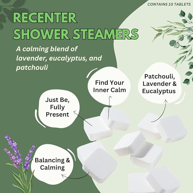 Recenter Shower Steamers Aromatherapy with Lavender and Eucalyptus Essential Oils, Aromatherapy Shower Bombs, Self Care Gift, Birthday Gift for Women, Bath Steamer for Women and Men