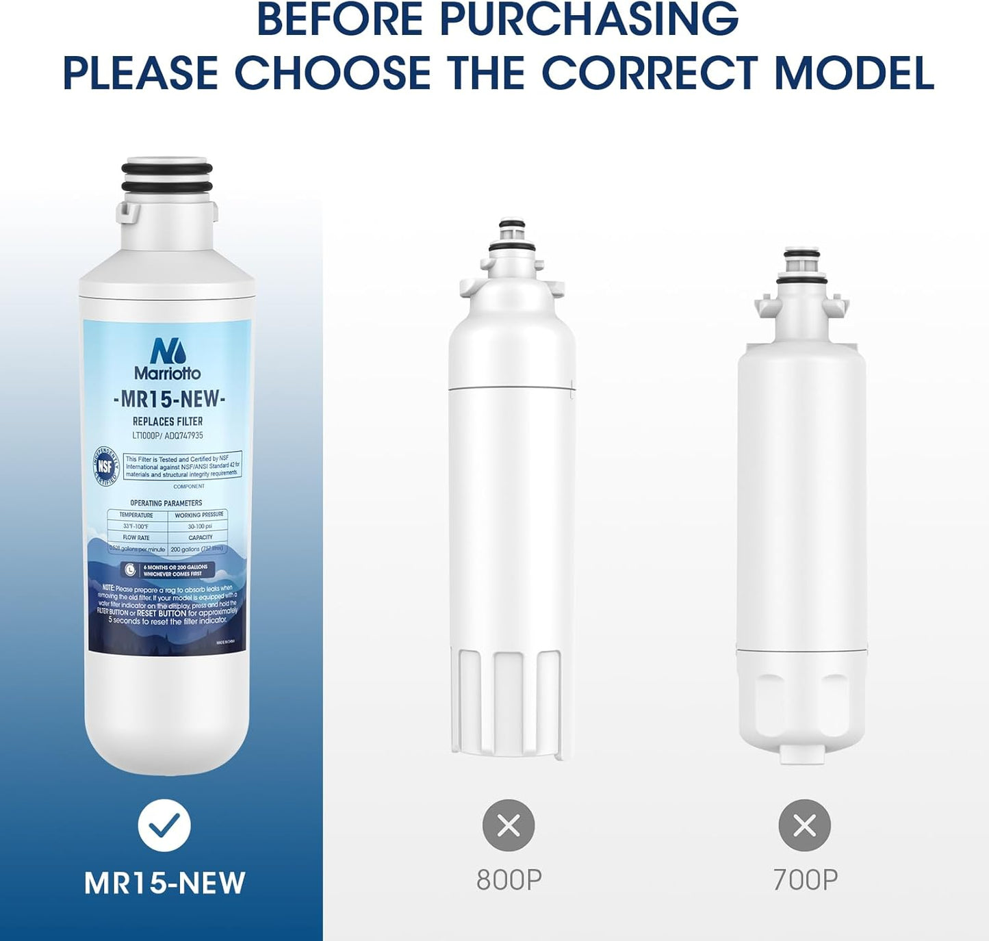 MARRIOTTO Water Filter LT1000PC Replacement for Refrigerator, Compatible with LT1000PC/PCS, LT1000PC, LT-1000PC, MDJ64844601, ADQ747935 ADQ74793504 Water Filter (2 Pack)