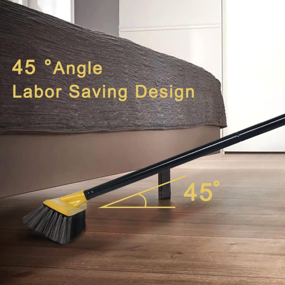 Push Broom with Long Handle, Floor Brush 51.6 inch Soft Bristle Broom 12.2" Wide for Cleaning Bathroom Kitchen Patio Garage Deck Tile