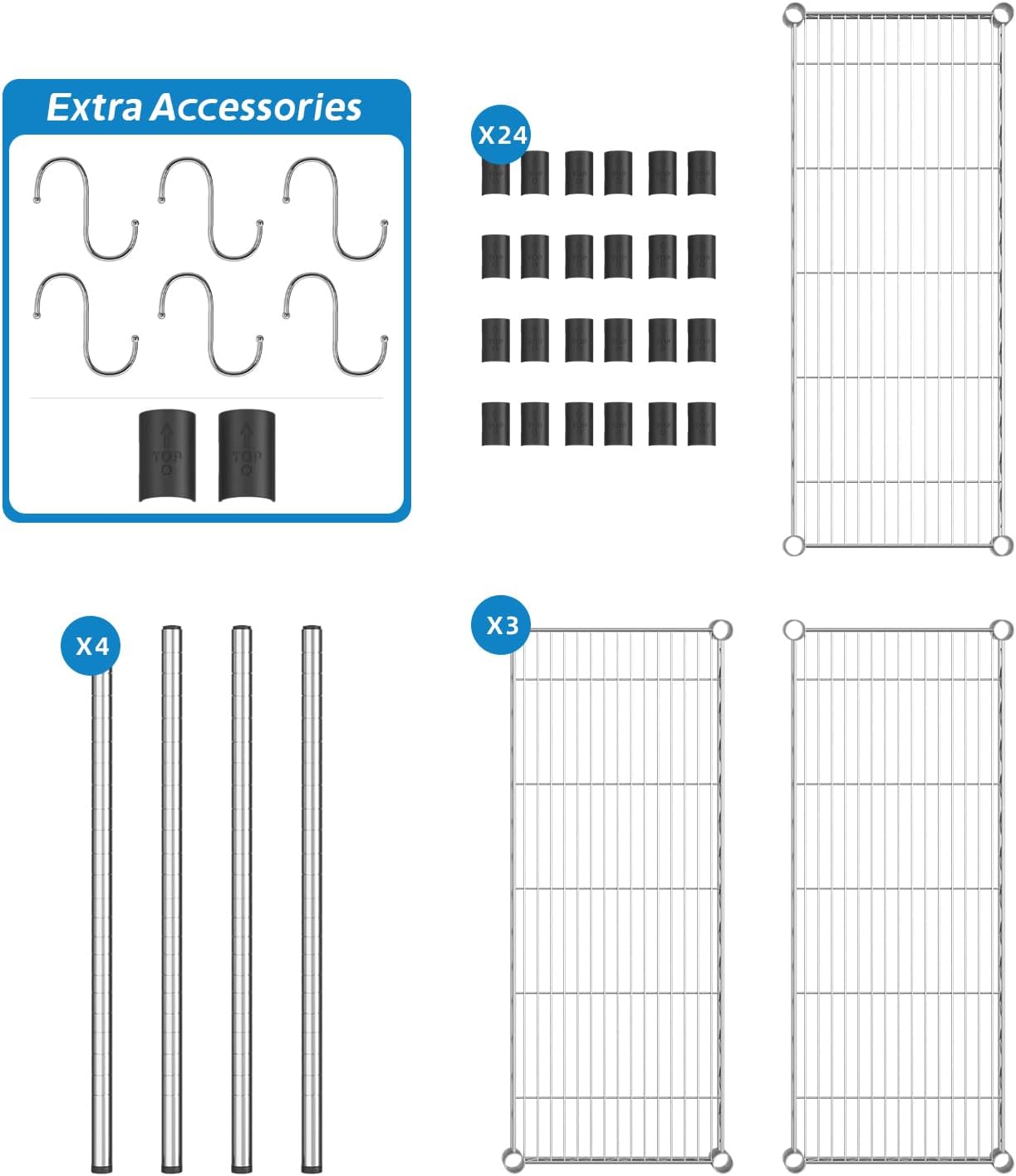3-Shelf Adjustable Metal Shelf Wire Shelving Storage Rack for Office,Kitchen,Bedroom,Bathroom,Laundry,Pantry Basement,Garage(Chrome,36" L x 14" W x 30" H)