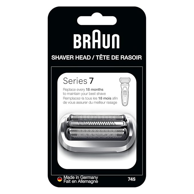 Braun Series 7 Electric Shaver Replacement Head, Easily Attach Your Shaver Head for a Shave as efficient as Day one, Compatible with New Generation Series 7 Shavers, 74S, Silver