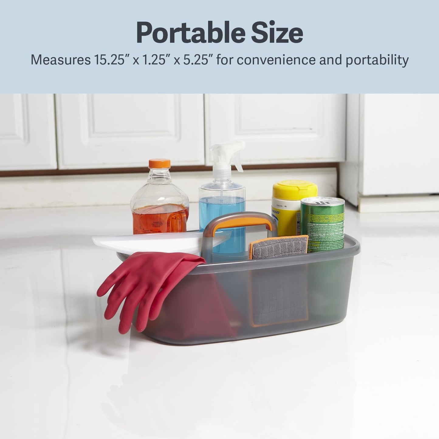 Casabella Plastic Multipurpose Cleaning Storage Caddy with Handle, 1.85 Gallon, Gray and Orange