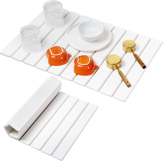 Large Stone Drying Mat for Kitchen Counter, 24x16 Foldable Self Stone Dish Drying Mat, Absorbent Food Grade Diatomaceous Earth Dish Dry Mats for Sink Bathtub