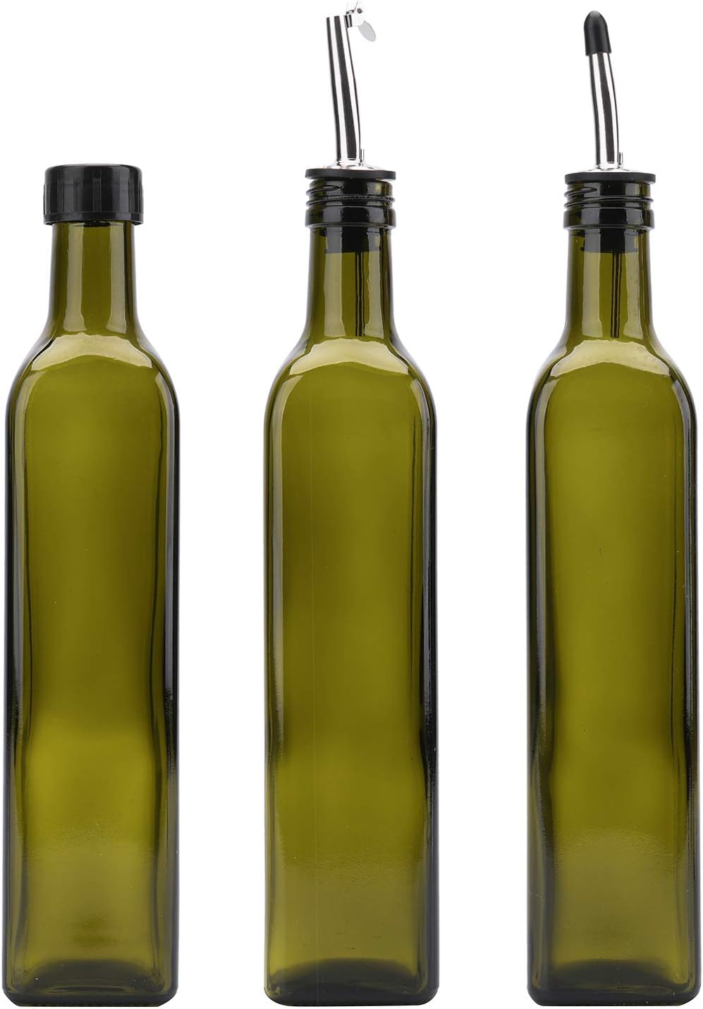 Kingrol 6 Pack 8 oz Glass Olive Oil Dispenser Bottles, Oil and Vinegar Cruets with Stainless Steel Pourer Spouts, Non-Drip Oil Bottles for Kitchen