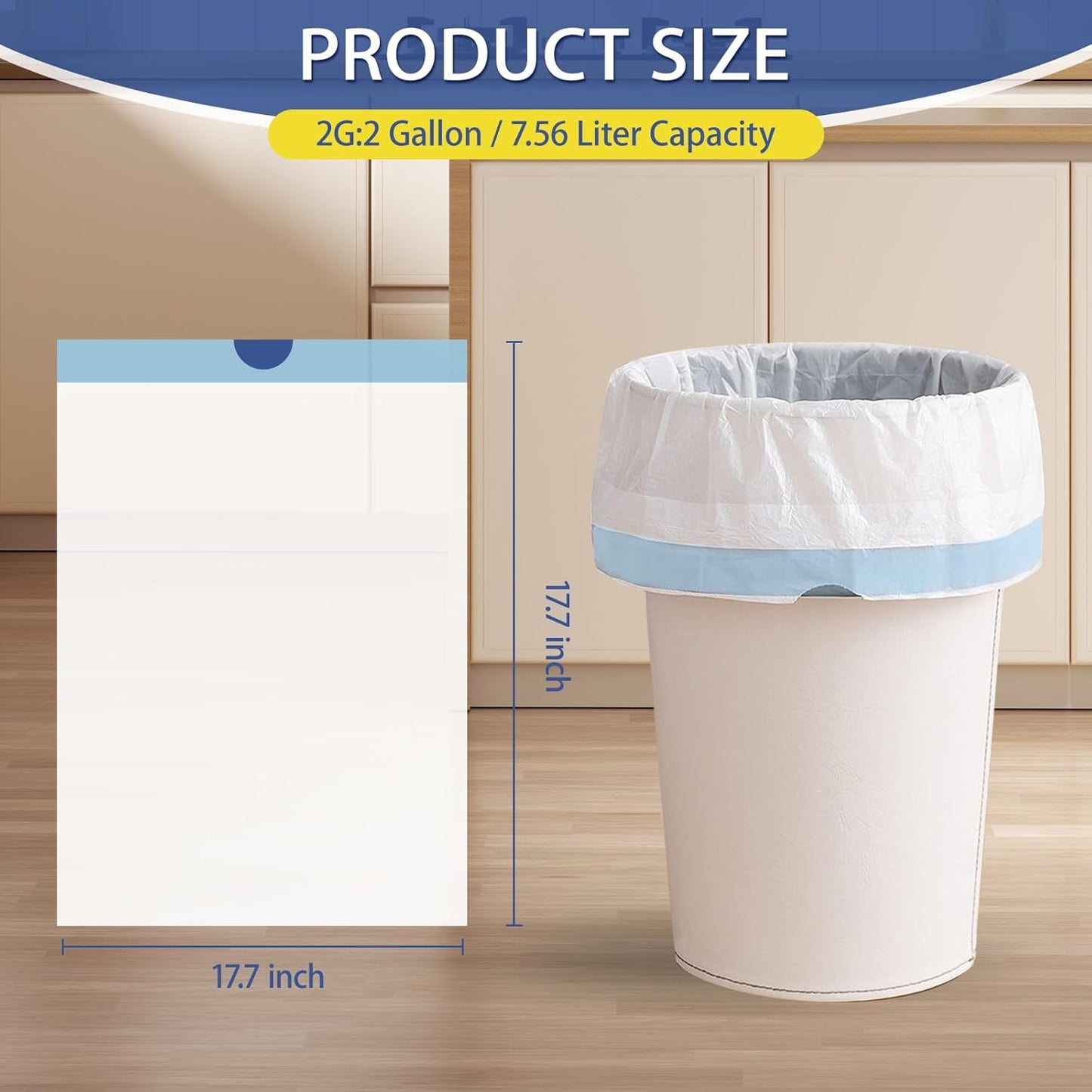 150 Count 2 Gallon Trash Bags Drawstring - 0.96 Mil Small Garbage Bags Unscented,Heavy Duty Trash Can Liners,7.5 Liter Wastebasket Bags for Home Bathroom Office Bulk