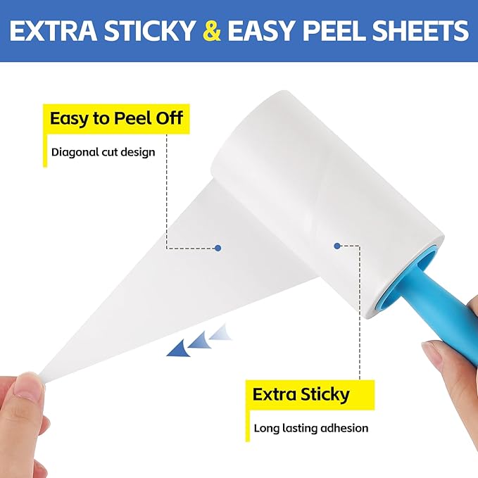 Extra Sticky Lint Roller Refills 6 Pack (720 Sheets) fit 3.8"-4" Standard Size Lint Roller Sticker with Handle, Inner Diameter at 1.5" for Pet Hair, Clothes, Furniture, Cars