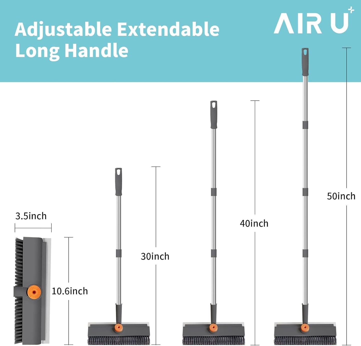 Floor Scrub Brush with Long Handle, 3 in 1 Scrape and Heavy-Duty Stiff Bristle Scrubber Brush for Cleaning Shower Bathroom, Patio, Garage, Kitchen, Wall and Deck (Gray, 1 Pack)