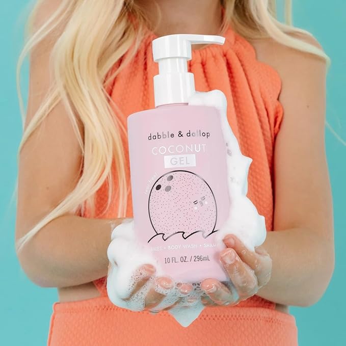 Dabble & Dollop Tropical Mini Bath Bombs & Coconut Shampoo, Body Wash and Bubble Bath for Kids - All Natural Scents, Resealable Pouch, USA Made, Vegan, Gluten-Free, Cruelty-Free (Pack of 2)