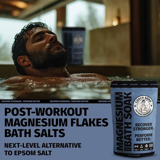 Coach Soak Recovery Bath Soak - Alternative to Epsom Salt Bath Soak - Fast-Absorbing Pure Magnesium Flakes with 21 Minerals, Bath Salts & Essential Oils - 3 lb (1 Pack) - Unscented