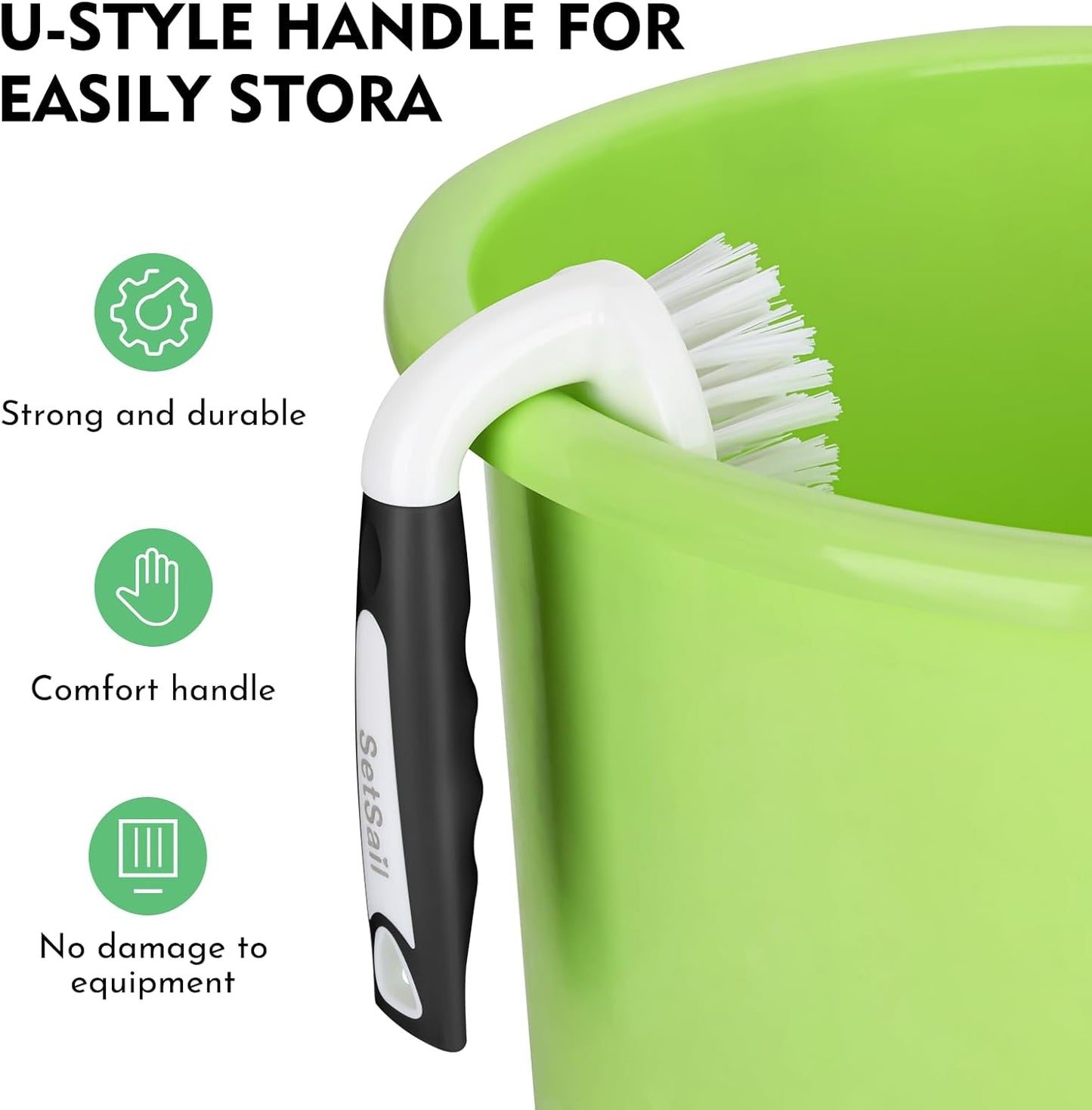 SetSail Scrub Brush, Heavy-Duty Scrub Brushes for Cleaning with Stiff Bristles Cleaning Brush for Shower, Bathroom, Carpet, Kitchen and Bathtub Scrubber - 3 Pack (Black White)