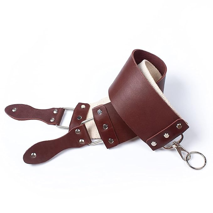 Razor Strop - Barber's Latigo Leather Straight Razor Strop. Dual Strap that will be a Great Addition for Any Straight Razor. PREMIUM LEATHER Strop for Sharpening. (Brown Personalized)
