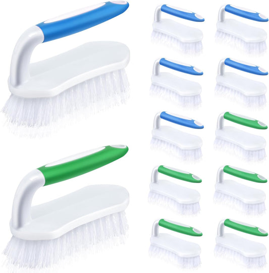 Lallisa 12 Pcs Scrub Brush for Cleaning with Handle Comfortable to Grip Heavy-Duty Flexible Stiff Bristles Scrubber Brushes Bulk for Shower Bathroom Carpet Kitchen Floor Tiles (Blue,Green)