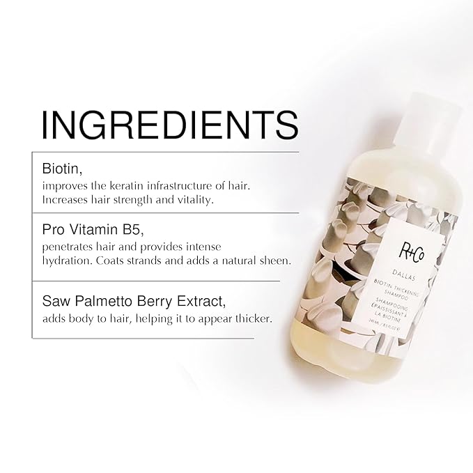 R+Co Dallas Biotin Hair Thickening Shampoo and Conditioner Set (8.5 Oz) + Deluxe Sample (.5 Oz) | For Hair Growth | Sulfate-Free | Vegan + Cruelty-Free |