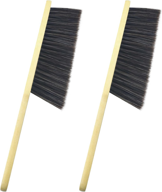 2 Pcs Hand Broom Brush, Wooden Handle Soft Bristle Cleaning Dust Brush，for Furniture, Bed, Car, Bench, Crevice Cleans, Sofa, Fireplace, Clothes (Straight Handle)