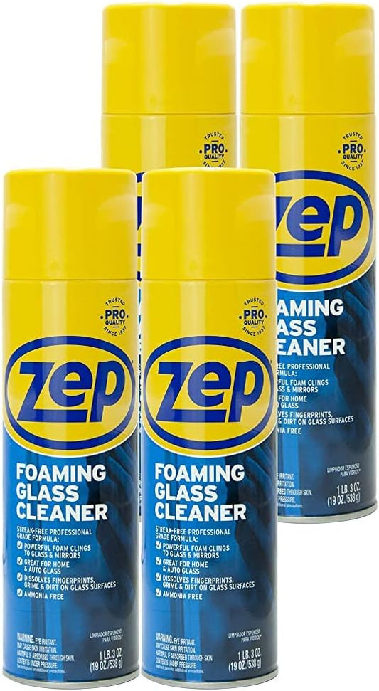 Zep Foaming Glass and Plexiglass Cleaner - 19 oz (Case of 4) ZUFGC19 - Foaming Formula Clings to Vertical Surfaces. Trusted by Pros