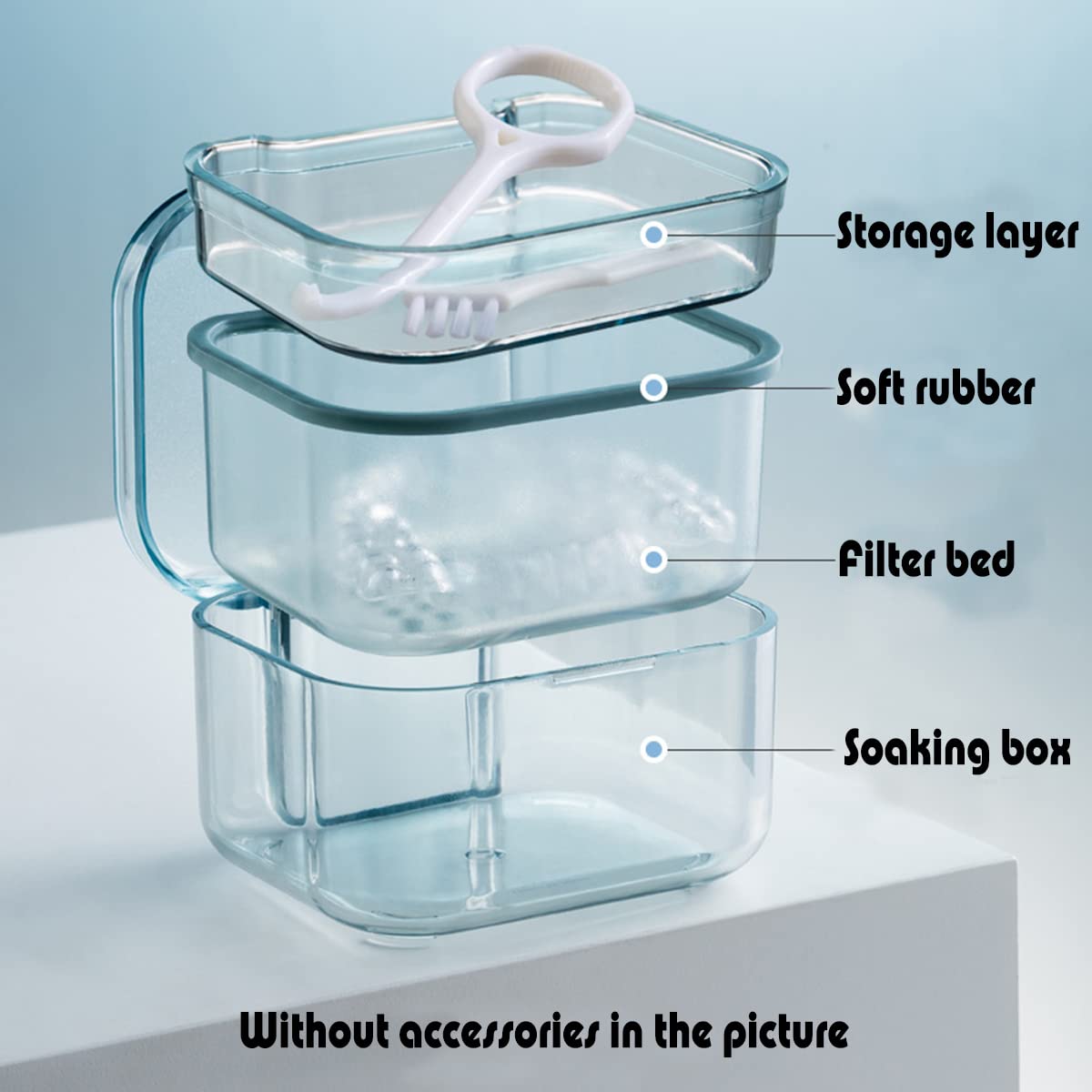 MURRI&MURRDI Retainer Case, Denture Bath Box with Strainer Basket, Mouth Guard Case, Braces Cleaner Cup, Cute Denture Cleaning Holder for Travel Retainer Storage Soak Container (B Blue)