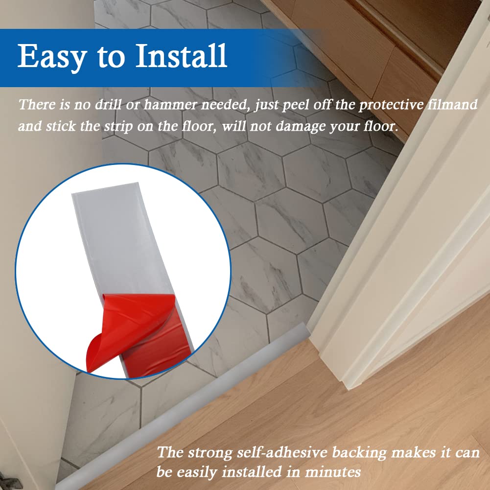 Floor Transition Strip Self Adhesive Floor Cover Strips Laminate 2" Wide Vinyl Flat Divider Transitions (5cm, 20Ft, Gray)