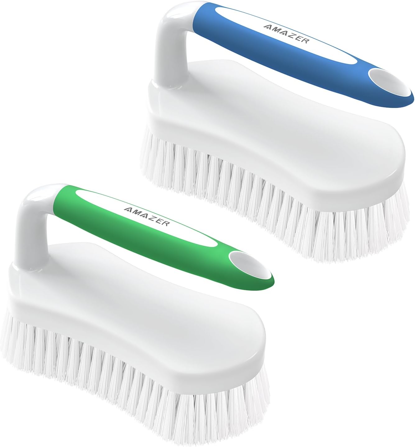 Amazer Scrub Brush for Cleaning Comfort Grip Shower Scrubber Flexible Stiff Bristles with Handle Heavy Duty Cleaner Brush for Tub Sink Carpet Floor - Pack of 2 (Blue+Green)