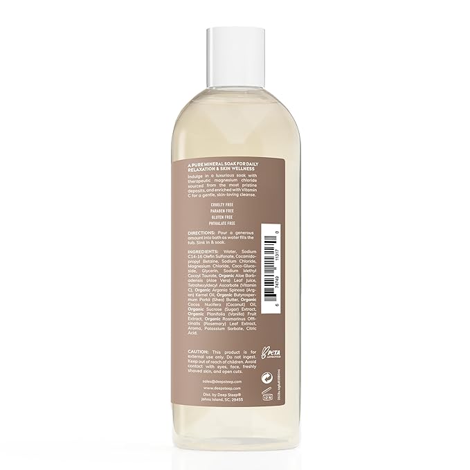 Deep Steep Magnesium Bubble Bath, 15.6 oz – Foaming Soak with Magnesium, Coconut Oil, Aloe, Vitamin C, Shea Butter & Argan Oil – Vegan, Clean Beauty for Stress & Sleep (Brown Sugar Vanilla)