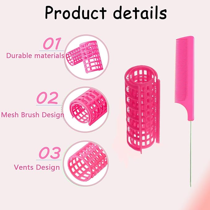 ZMD 24PCS Small Plastic Hair Curlers Rollers Set, 0.8in/2cm, Heatless Self Grip Hair Rollers with Mini Comb for Medium Short Thin Fine Hair (Pink)