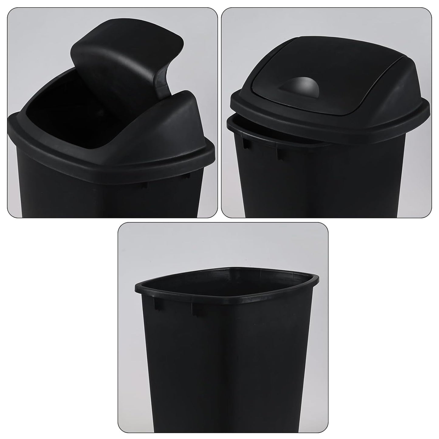10 Gallon Plastic Swing Top Trash Cans, 4-Pack Garbage Cans with Swing Top Lid, Black