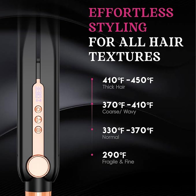 SKIMI Airflow Styler, Titanium Flat Iron Hair Straightener, Professional Curling Iron with Cooling Air Vents to Lock in Style, 5 Temps & Dual Voltage, Auto Off(Black & Champagne).