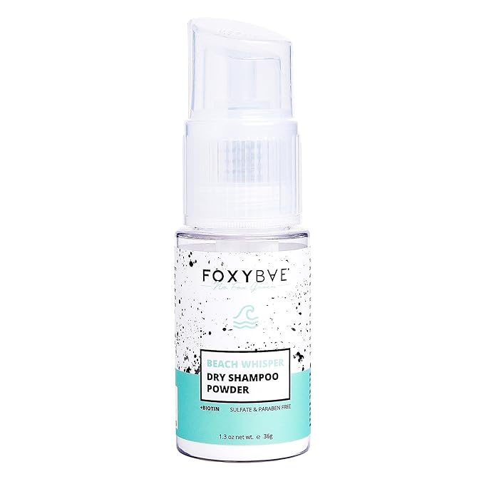 FoxyBae Beach Whisper Dry Shampoo Powder – Non-Aerosol Formula with Biotin, Tapioca & Arrowroot – Absorbs Oil & Adds Volume – For Dark, Brunette, Blonde & Color-Treated Hair – 1.3 oz Spray Pump