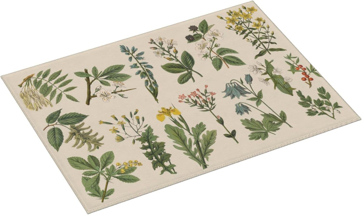 Vintage Color Plants Herbs Floral Microfiber Dish Drying Mat For Kitchen Countertop Xl Absorbent Reversible Drainer Rack Pad Extra Large 18 X 24 Inch