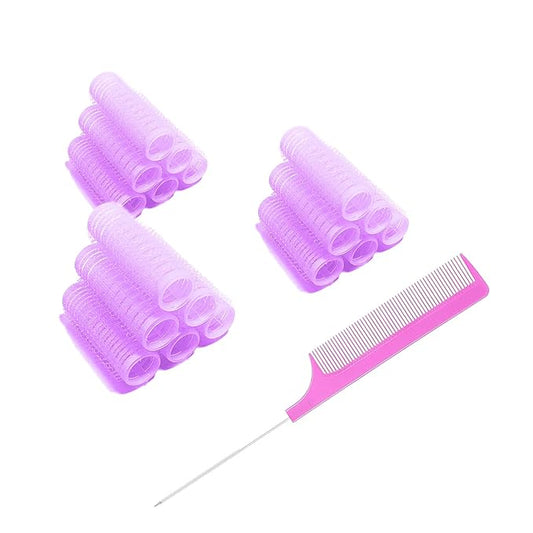 18PCS Self Grip Small Hair Curlers Heatless Roller Hair Curlers Pro Salon Hairdressing Curler DIY Curly Hairstyle Hair Rollers Tools Rat Tail Comb for Women Medium Short Hair(Purple)