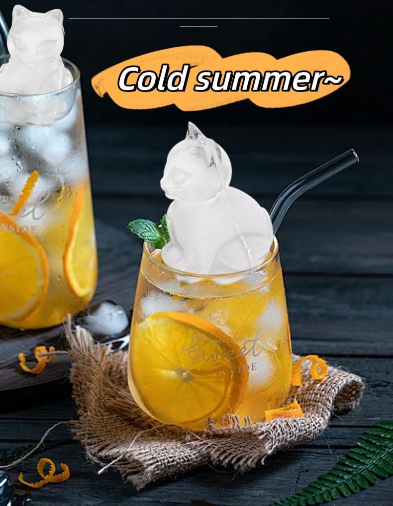 Cute 3D Cat Silicone Ice Cube Tray Mold Cartoon Animal Ice Box BPA-Free (Grey)