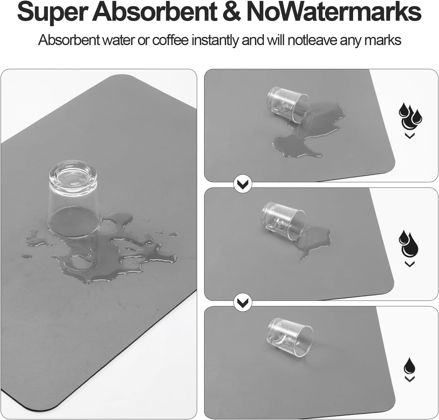 Dish Drying Mat for Kitchen Counter | Coffee Bar Mat for Countertops | Heat Resistant Drainer Mat with Non-slip Rubber Backed | Hide Stain Kitchen Absorbent Draining Mat | Grey 16"x24"