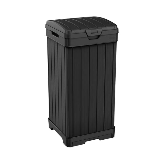 Keter Baltimore Resin 38 Gallon Outdoor Kitchen Trash Can with Lid and Drip Tray for Easy Cleaning-Perfect for Patio Dining, Black