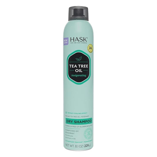 HASK Tea Tree Invigorating Dry Shampoo for Oily, Itchy Scalps – Absorbs Oil, Rebalances Scalp, Hypoallergenic, No Sulfates or Parabens, Cruelty-Free – 8.1oz