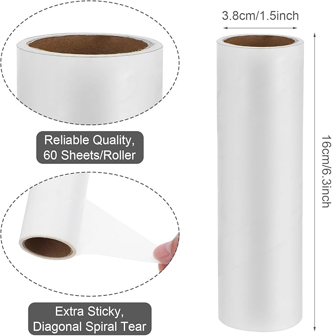 6.3 Inch Wide Lint Roller Refills, Value Pack 8 Rolls Extra Sticky, Pet Hair Sticky Roller Refills for Floor, Couch, Carpet, Bed, Clothes (Pack of 8, Total 480 Sheets)